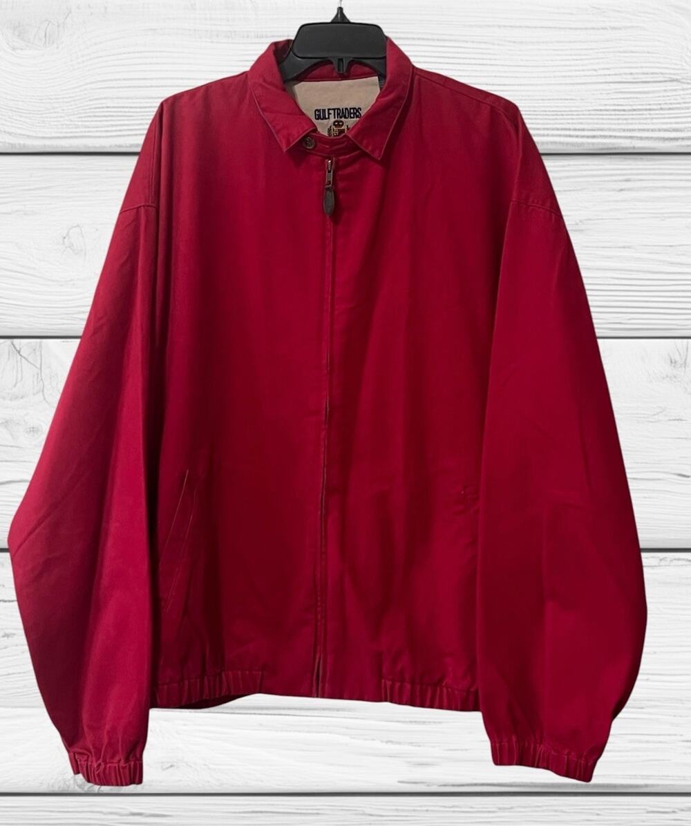 Gulf Traders Classic Jacket Men XL Red Full Zip Brushed Cotton Vintage Dadcore